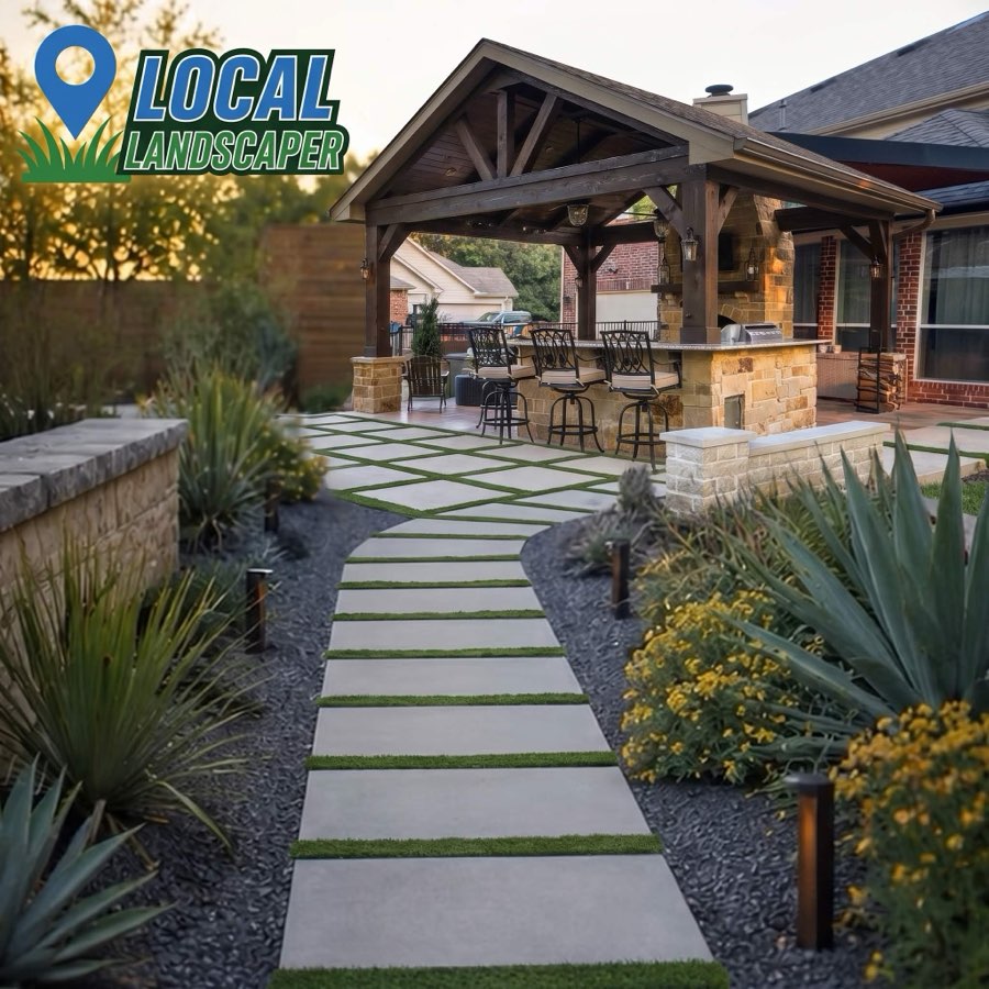 Walkway pergola outdoor kitchen Local Landscaper DFW