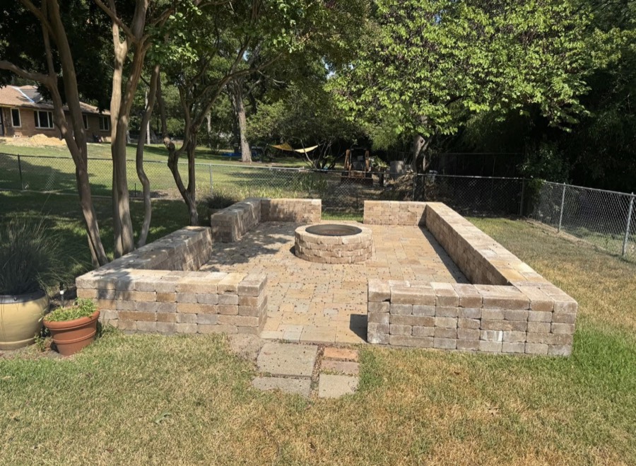 Fire pit stone seating walls DFW Local Landscaper